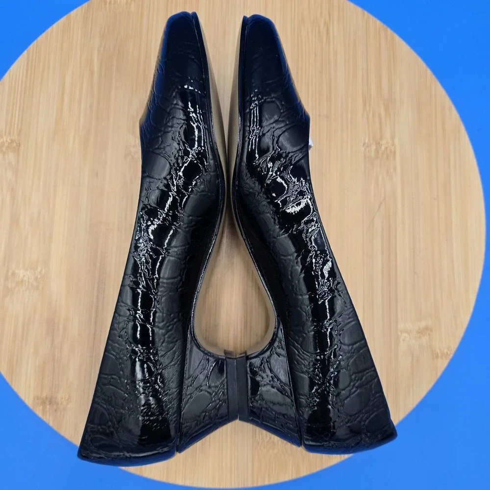 Soft Style Hushpuppies Black Patent Faux Croc‎ Low Heel Pumps Women's 6.5M NWOB